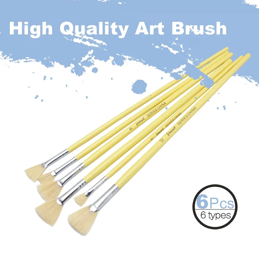 6pcs/set High Quality Fan shape pig bristle hair paints pen Oil Paint brush water color brush artists Professional Art Supplies