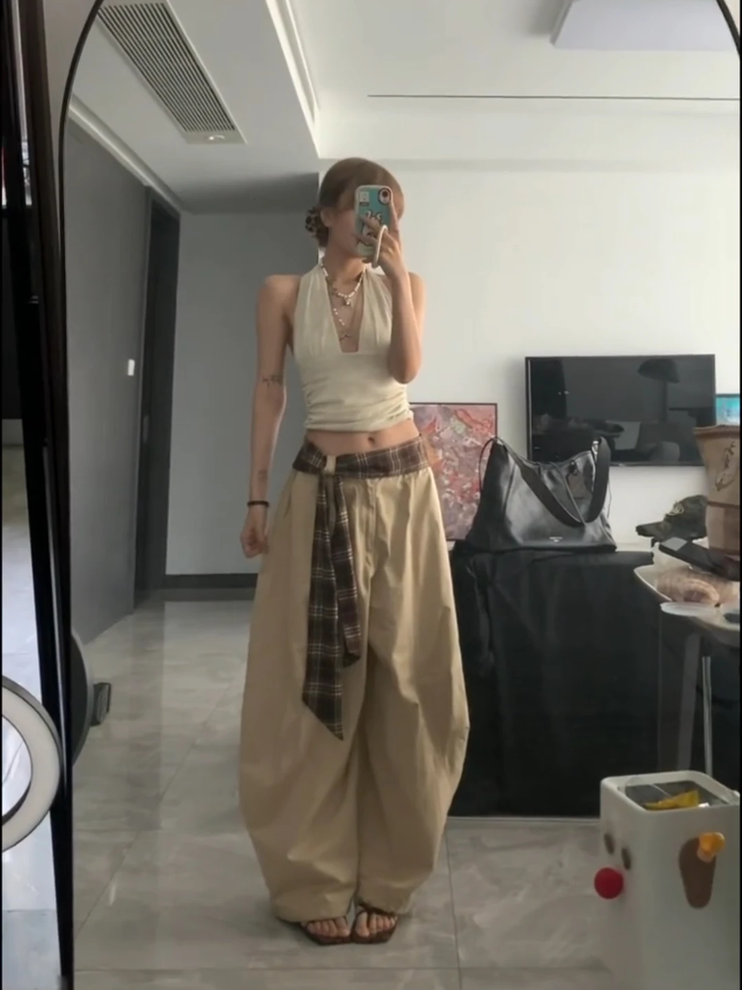 Retro Khaki Wide Leg Pants Women's Loose Slim Straight Floor-Length Trousers Autumn New Sle Korean Sle Commute Wind