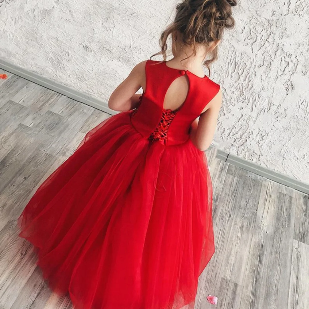 

Puffy Flower Girl Dresses Off The Shoulder Princess Dress Tulle Beading Cute Kids Dress Elegant Vestidos Novia Ball Gown