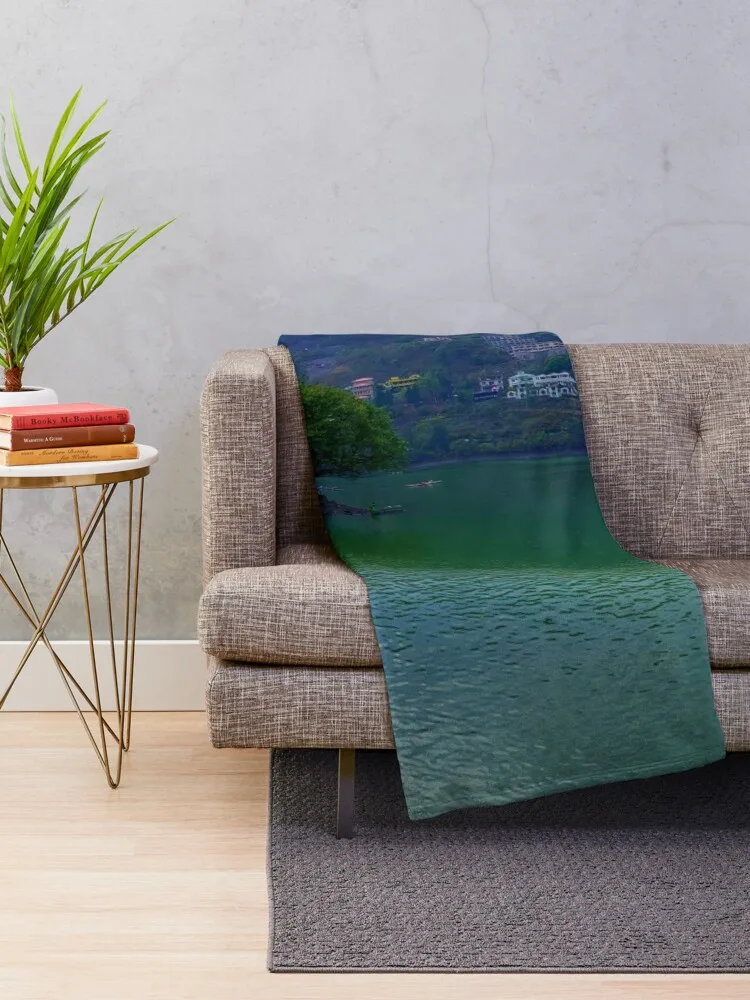 Serene Island Oasis: A Tranquil Lake Surrounded by Majestic Mountains Throw Blanket Multi-Purpose Soft Big Cute Plaid Blankets