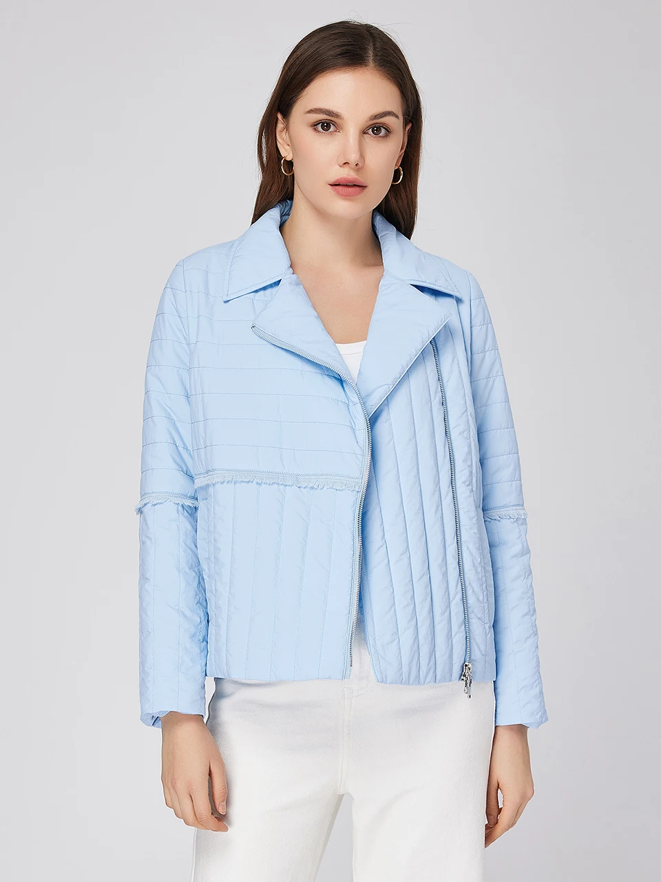 ZIAI 2023 Women's spring jacket Classic Short Large lapel Asymmetric zipper design for side fashion Thin Cotton parkas ZM-20368