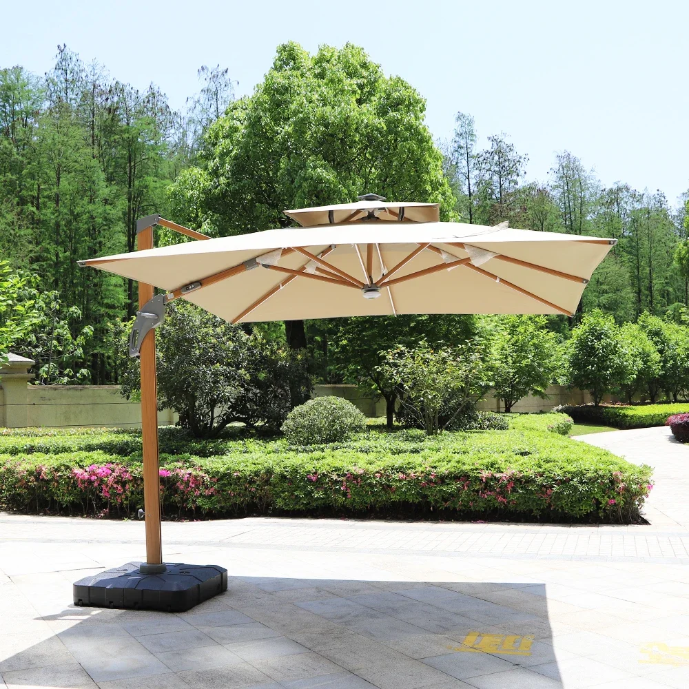 

Patio Umbrella Outdoor Large Square Double Top Heavy Duty Windproof Offset Umbrella With 360-degree Rotation