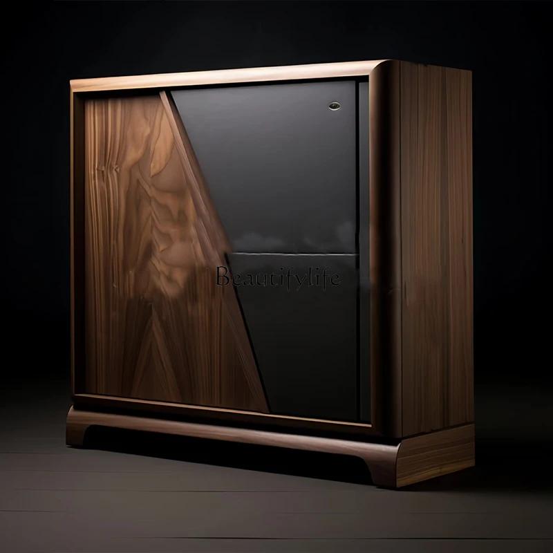 

**Natural black walnut side cabinet Modern minimalist wall storage High-end restaurant Home designer storage cabinet