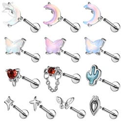 ZS 1 PC 16G Stainless Steel Labret Lip Piercing Women Girls Colorful Moon Butterful Shape Cartilage Tragus Helix Piercings 8MM
