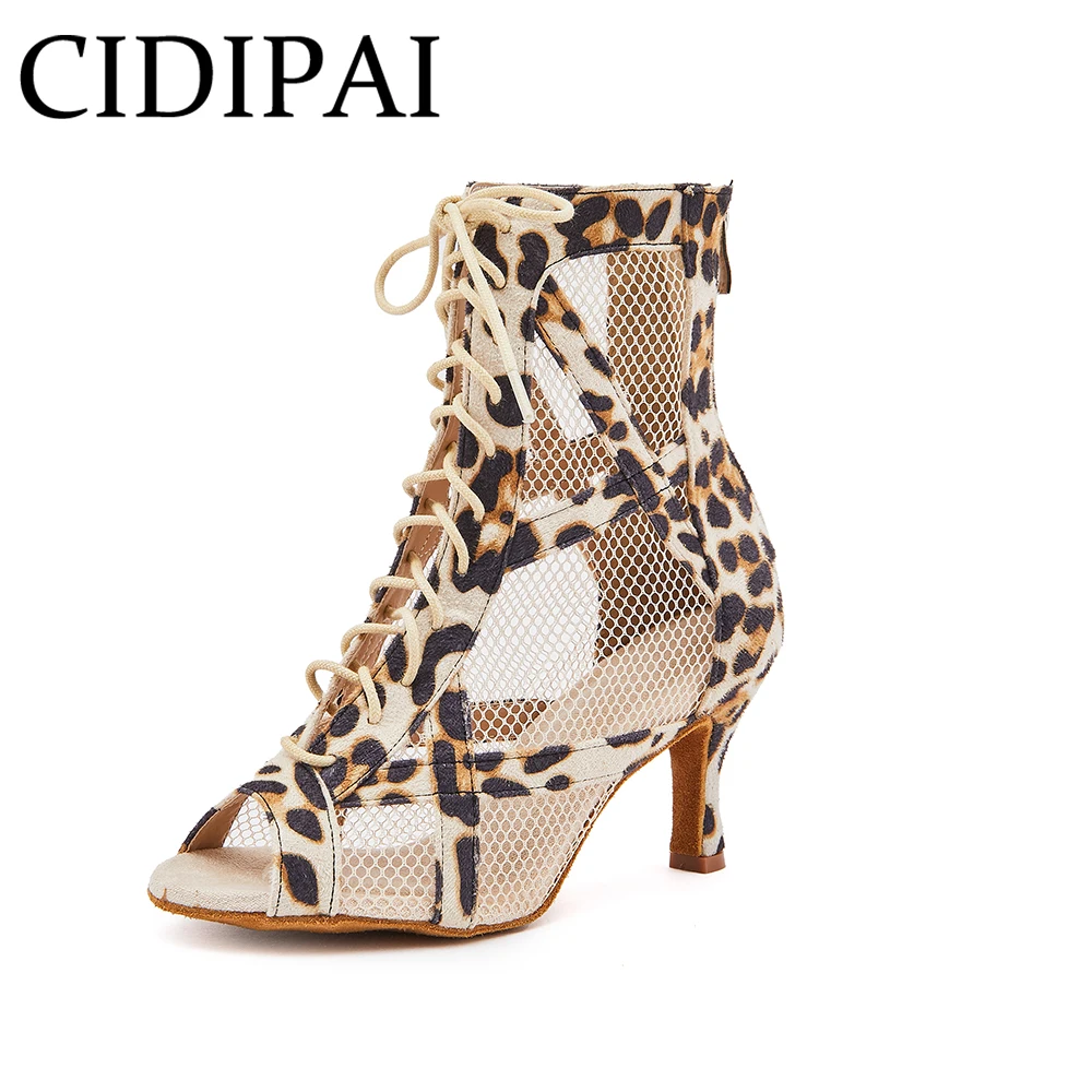 CIDIPAI Female High Top Latin Dance Shoes Jazz Salsa Tango Dance High Heel Pole Dance Boots Soft Bottom Indoor Mesh Party Boot