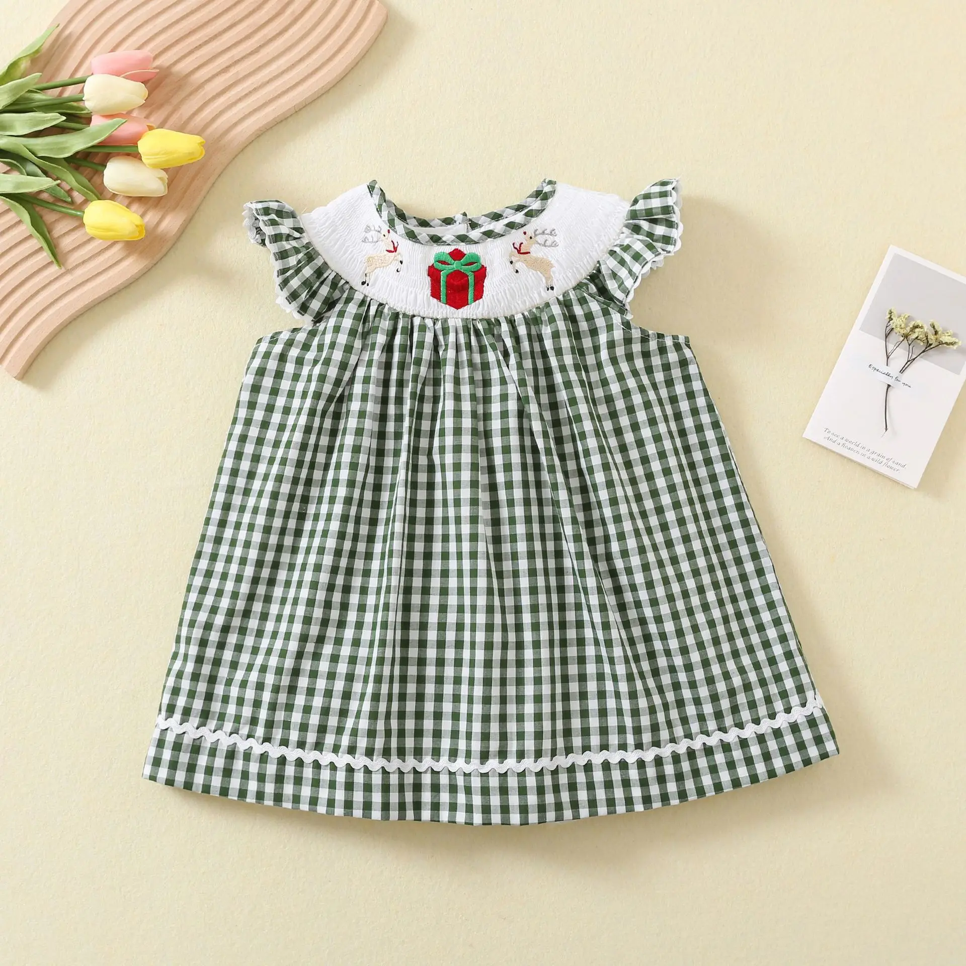 

2023 Summer Cute Girls Sleeveless Dress Children Boutique Princess Clothing Cotton Baby Girl Deer Cartoon Embroidered Dresses