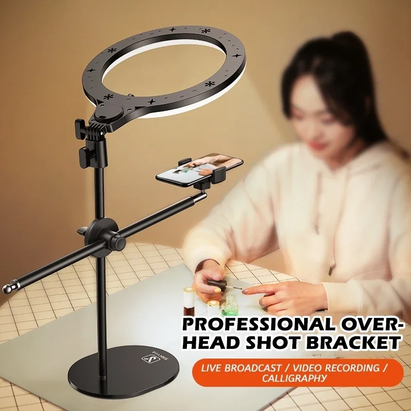 Detachable Solid Base Soft Lighting Desktop Beauty Fill Light Phone Support Bracket Live Streaming Stand LED Ring Flash Light