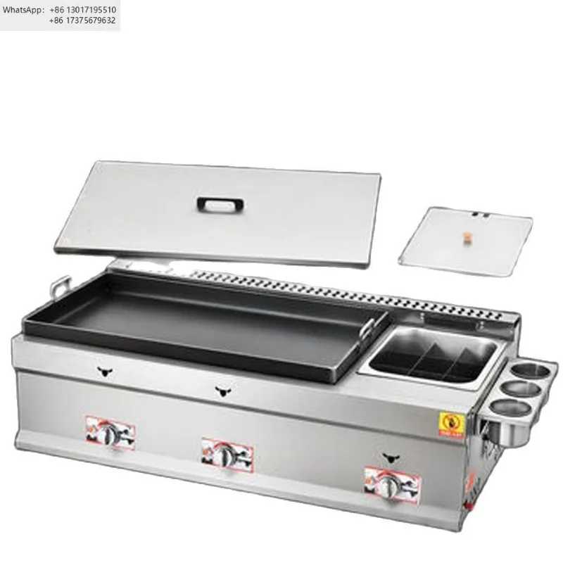 Kommerzieller Grill Fritteuse Flache Grillplatte Teppanyaki-Ausrüstung Gasgrill Pfanne gebratene Knödel Brötchen Ausrüstung