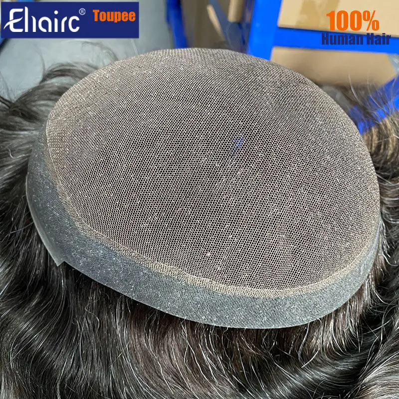 Breathable Australia Toupee Men Korean Lace and PU Base Wig For Men Human Hair Replacement System Unit For Men Hair Prosthesis