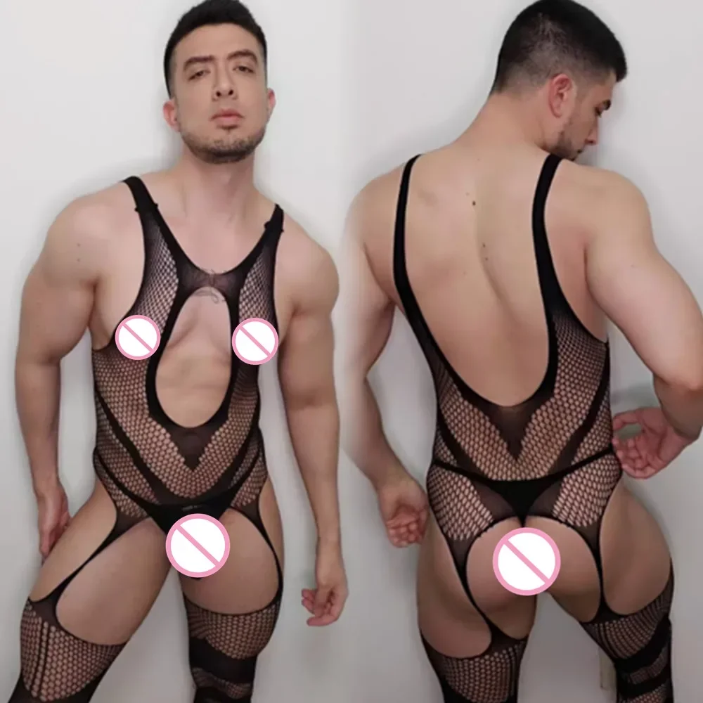 Pakaian Tidur Pria Seksi Berbagai Model Bodysuit Transparan Satu Potong Kostum Gay Pria Muda Pesta Klub Mainan Seksi Jumpsuit