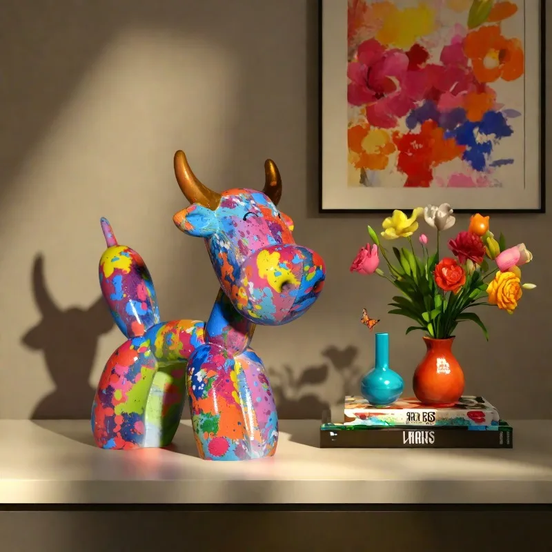 

1Pcs Colorful Balloon Cow Sculptures, Desktop Decorations, Gifts for Your Best Friends, Animal Statues