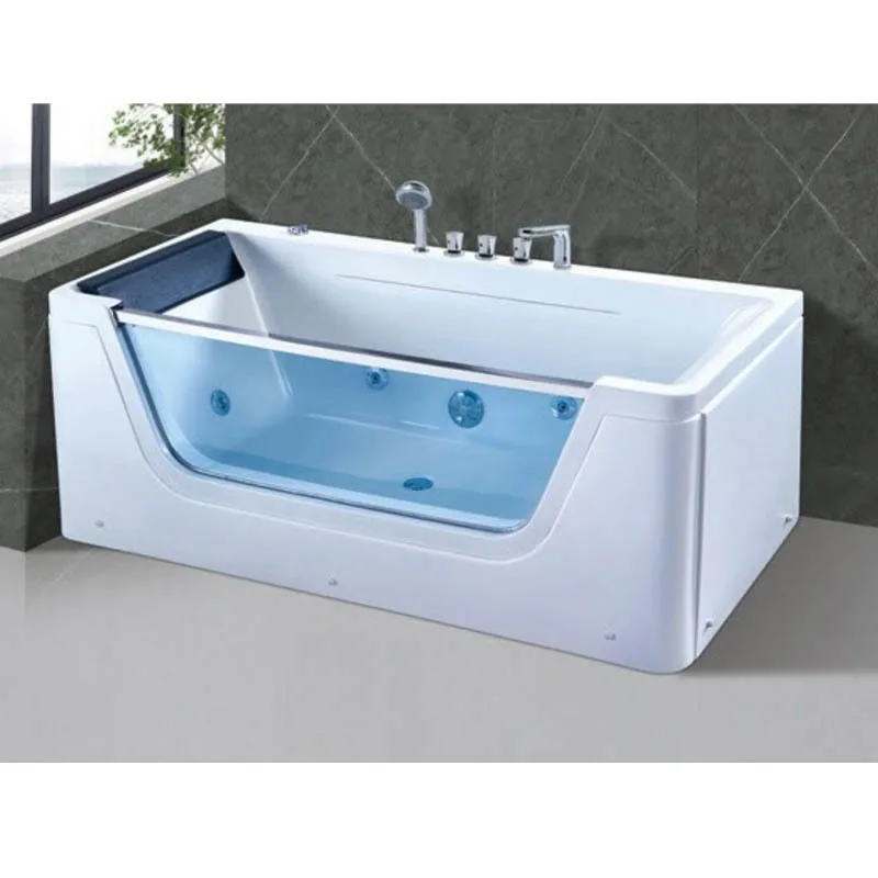 Modern Free-Standing Rectangular Glass Whirlpool Bathtub Easy Installation Adult Household Bathroom Freestanding Surfing Tank