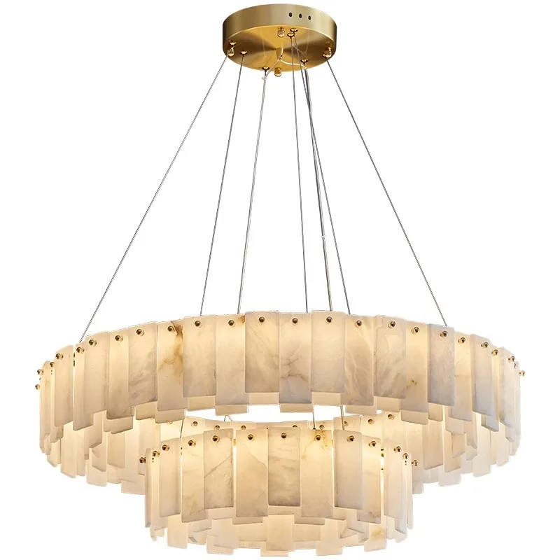 

New Light Luxury Natural Spanish Marble Living Room Chandelier Dining Room Bedroom Simple Atmosphere All Copper High-grade Lamps