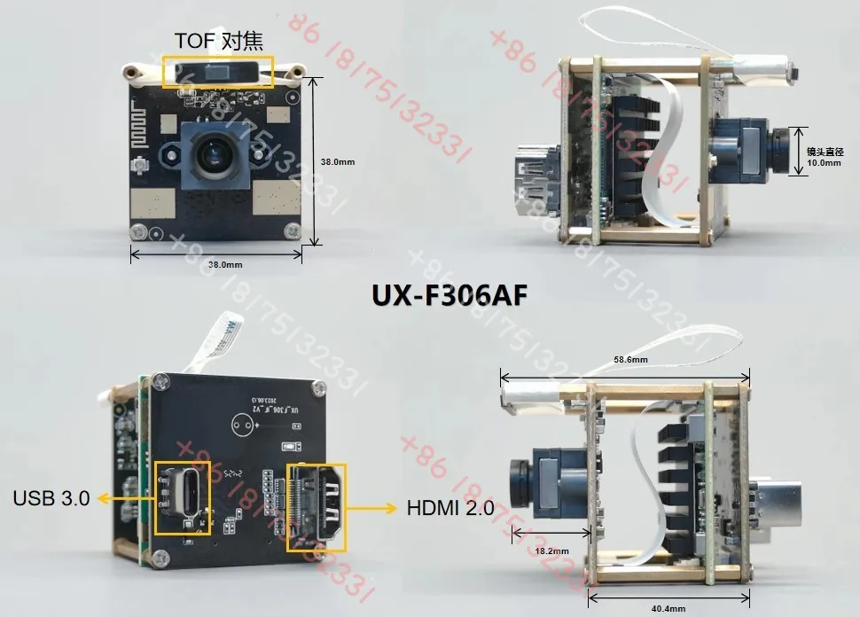 Módulo de cámara IMX415 4K 60FPS USB3.0 TOF Fast AF FF MJPEG H.264 Tipo C Módulo de cámara USB 4K