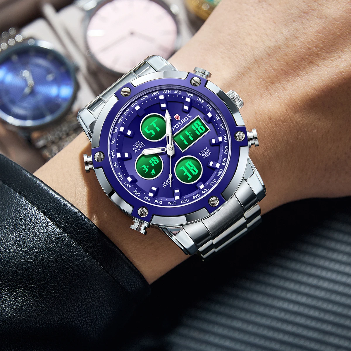 FOXBOX New Fashion Men's Watches Luxury Business Watches For Men Waterproof LED Alarm Digital Man Quartz Wristwatch Reloj Hombre