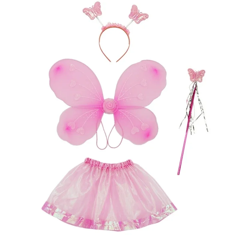 Kids Girls Dress Up Skirt Sparkling Sheer Butterfly Wing and Hair Accessories Children Princess Fairy Stage Wear