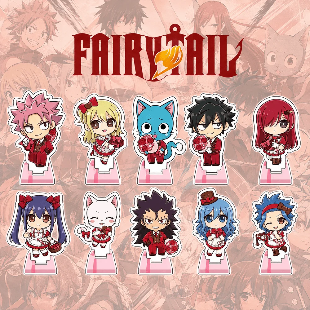 Fairy Tail Natsu Dragneel 10cm Acrylic Stand Keychain Red Suit Chibi Anime Figure Desk Decor Collectible Gift