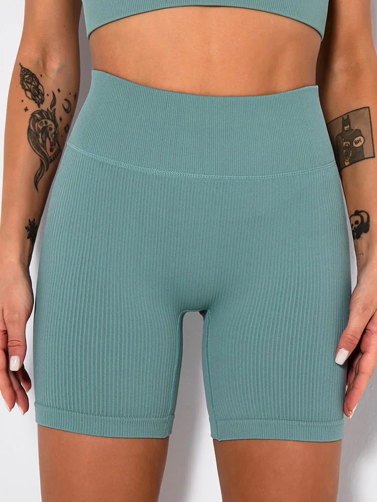 Naadloze Gebreide Sportshorts Casual Hoge Taille Push-Up Fietsbroek Fitness Strakke Heup Lifting Yoga Shorts Sportkleding