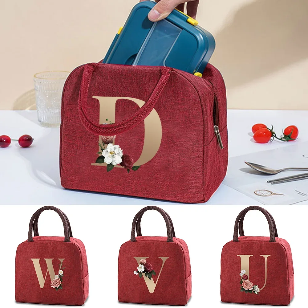 

New Gold Letter Print Lunch Bag New Thermal Insulated Lunch Box Tote Cooler Handbag Dinner Pouch School Picnic Food Storage Bags