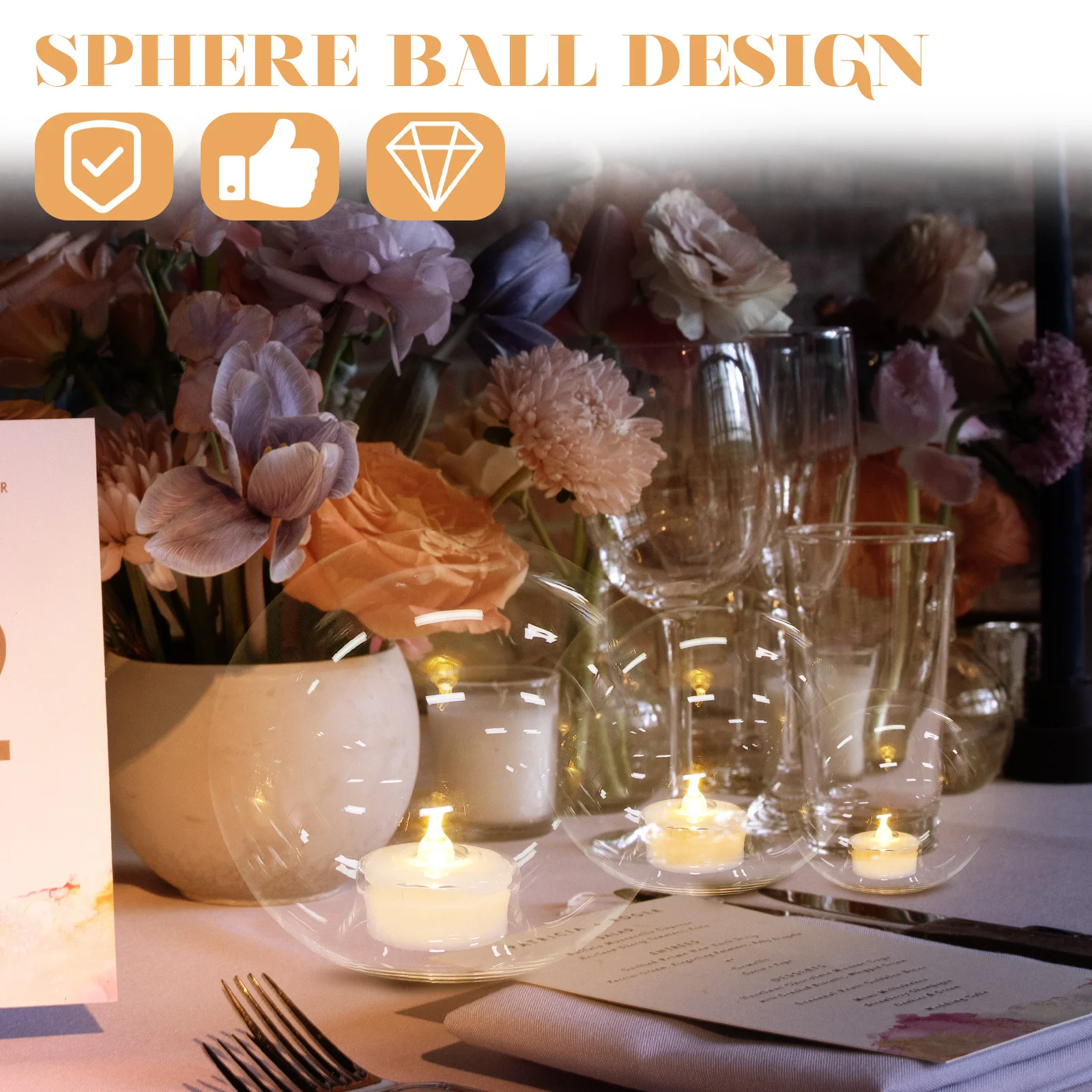 

3Pcs Electronic Lamps Sphere Design Operated LED Lights Decoration Wedding Party Table Centerpiece