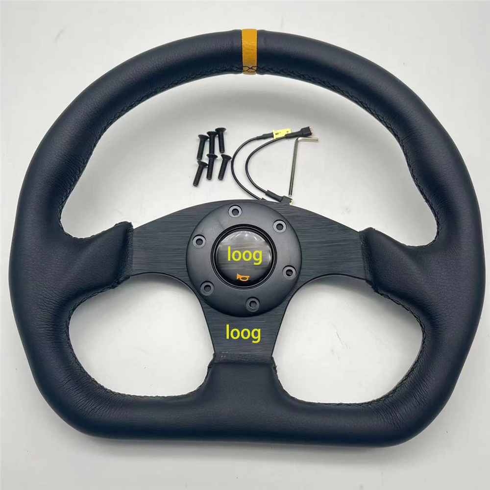 Real Couro Sports Volante, Linha Vermelha Flat Racing Volante, OMP Tipo D, Costura Mão, 13in, 320mm