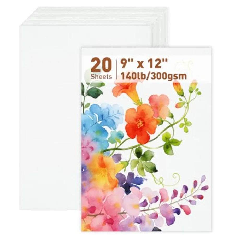 20 Sheets Cold Press Watercolor Paper, 9