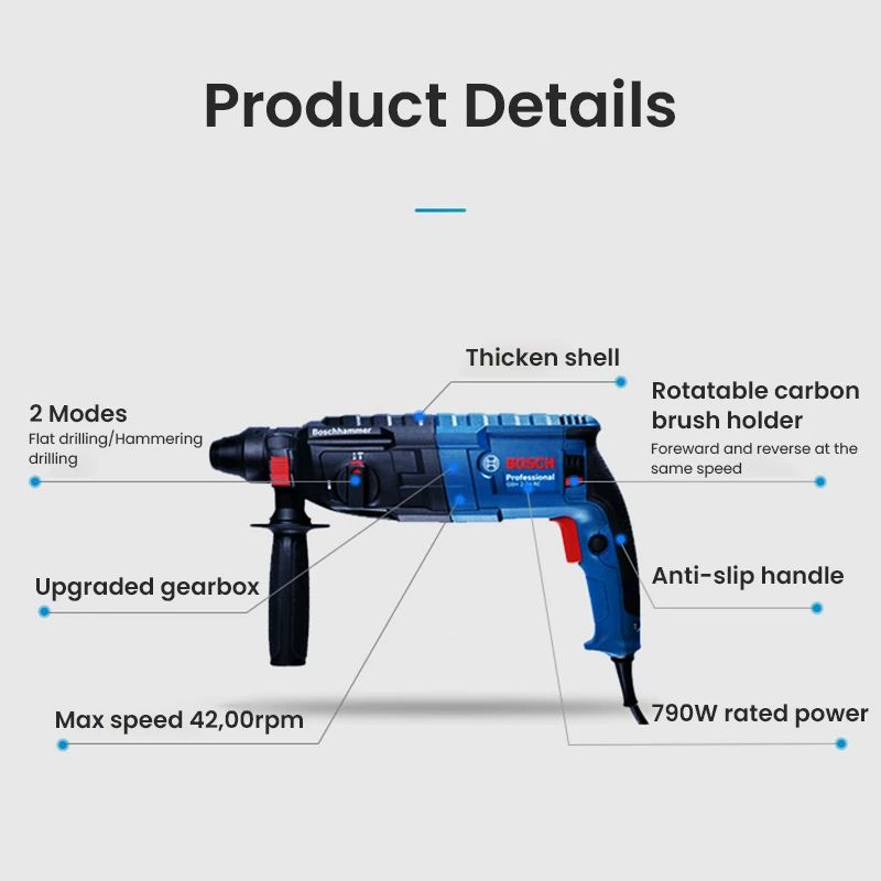 Bosch GBH 2-24RE Professional SDS Plus 4-Pit Electric Hammer 790W 220V Multifunctional Impact Electric Power Tool For Wood Steel