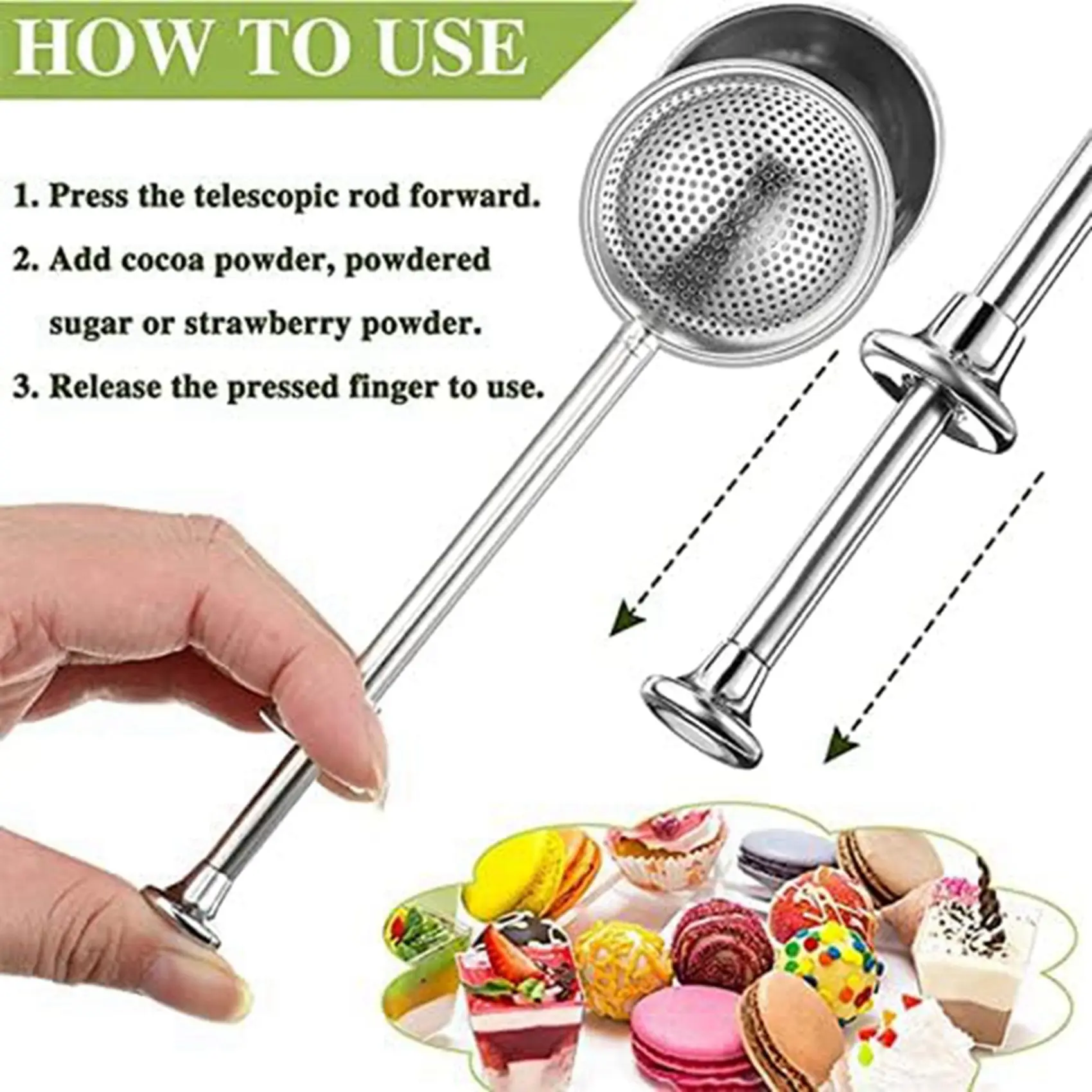 KYCOR-2X Sugar Shaker Duster - Stainless Steel Sugar Shaker Stainless Steel Handle Dusting Wand