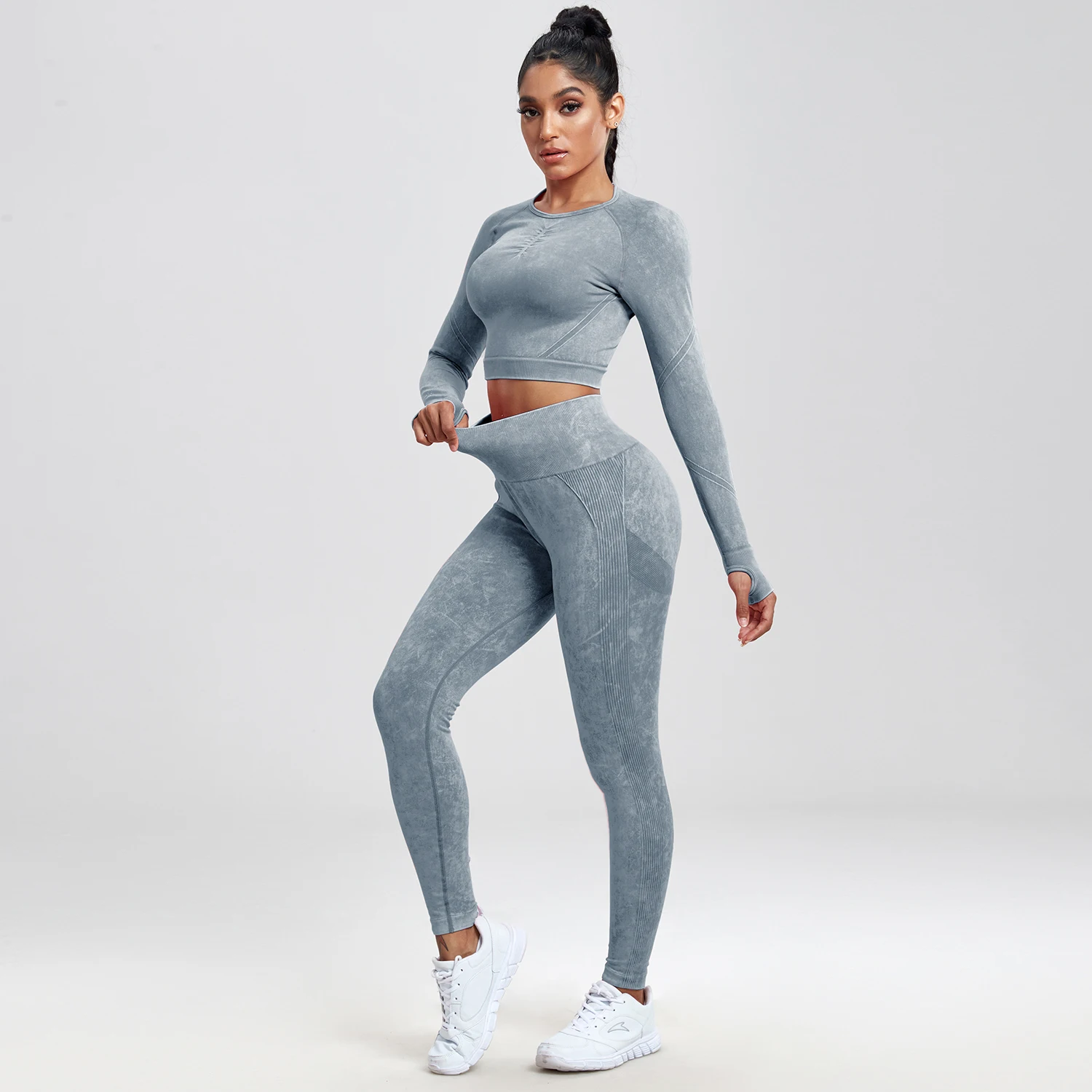 NORMOV Yoga Basic 2Pcs Seamless High Stretch Yoga Set Tracksuit Gym Set Push Up Women Sports Set High Waist Workout Set Solid