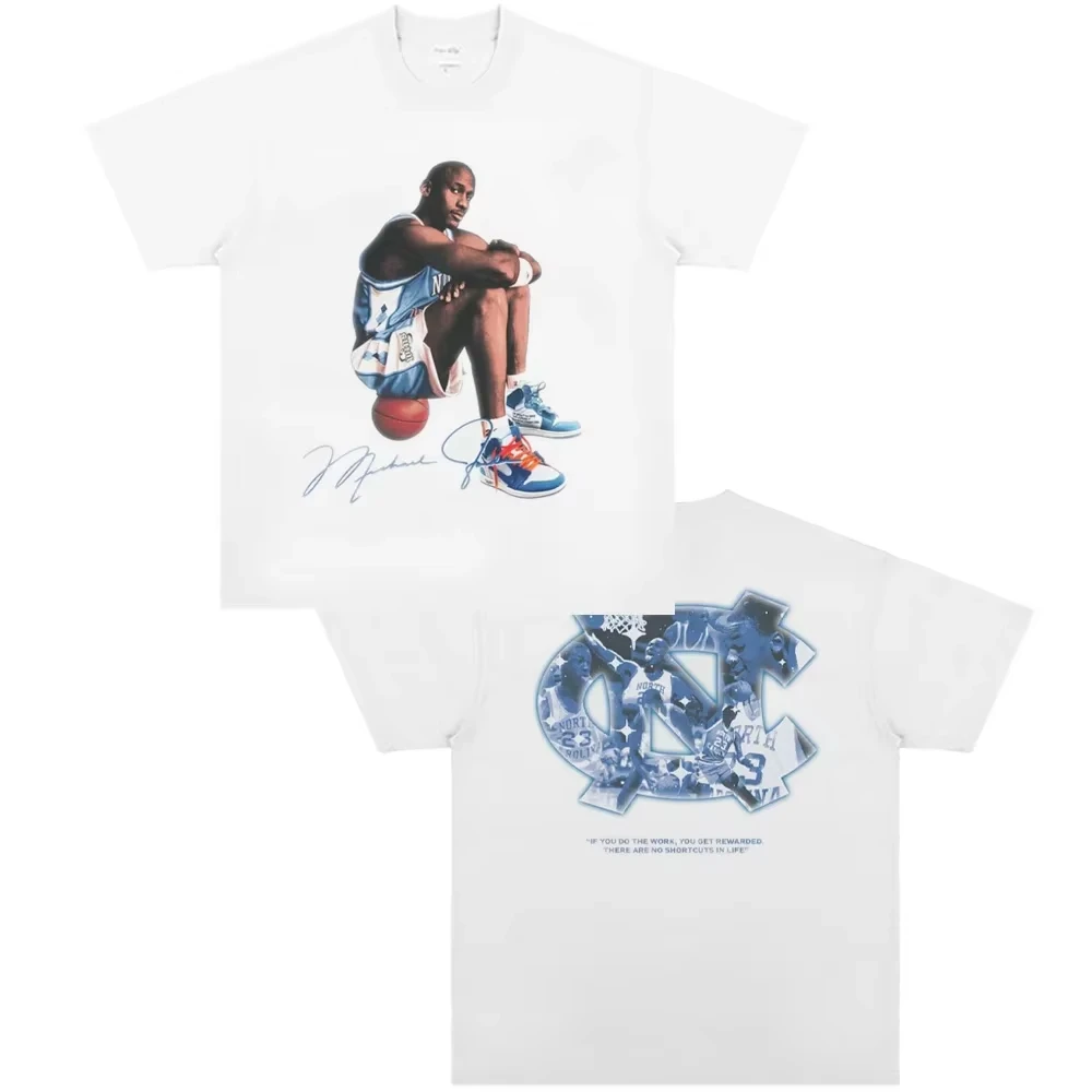 2026 Unisex White Double Sided Graphic T-shirt Front Monochrome Group Portrait & Back Huge Bold Letter Print Casual Street Tee