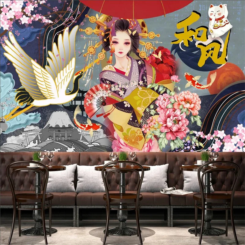 Custom Japanese Cuisine Beauty Mural Wallpapers 3D Japanese Sushi Restaurant Izakaya Industrial Decor Background Wall Paper 3D