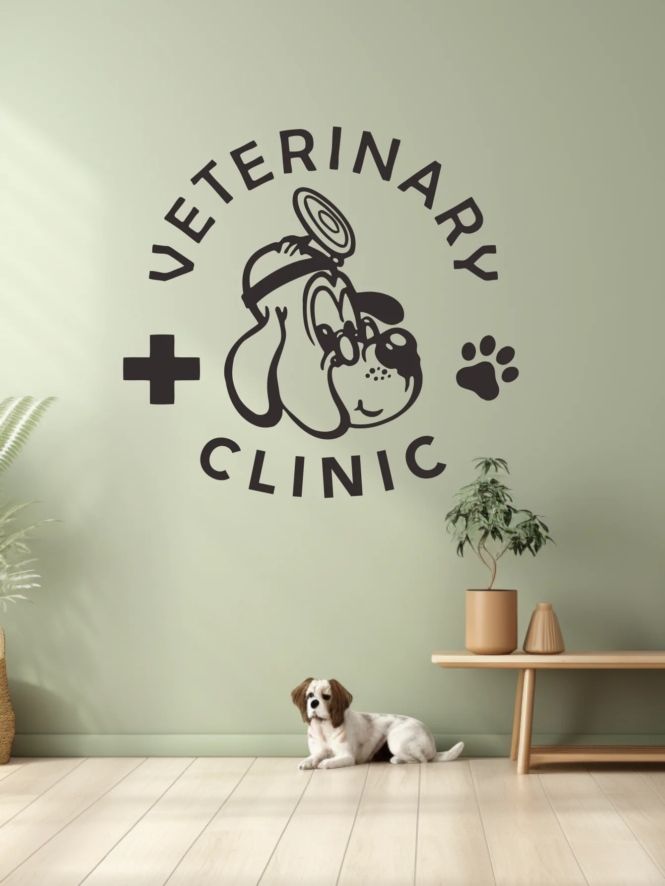 Self-adhesive Vinyl Art Mural Wall Sticker for Pet Clinic Decor “VETERINARY CLINIC” perfect for Pet Hospital Wall Decor JZY562