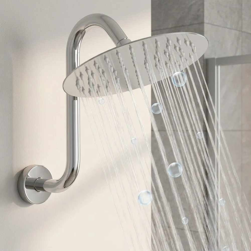 Stainless Steel for S Curve Shower Arm 10 Inch Length with Flange Mounting Plate and Standard 1/2 Inch Male Pipe Thread