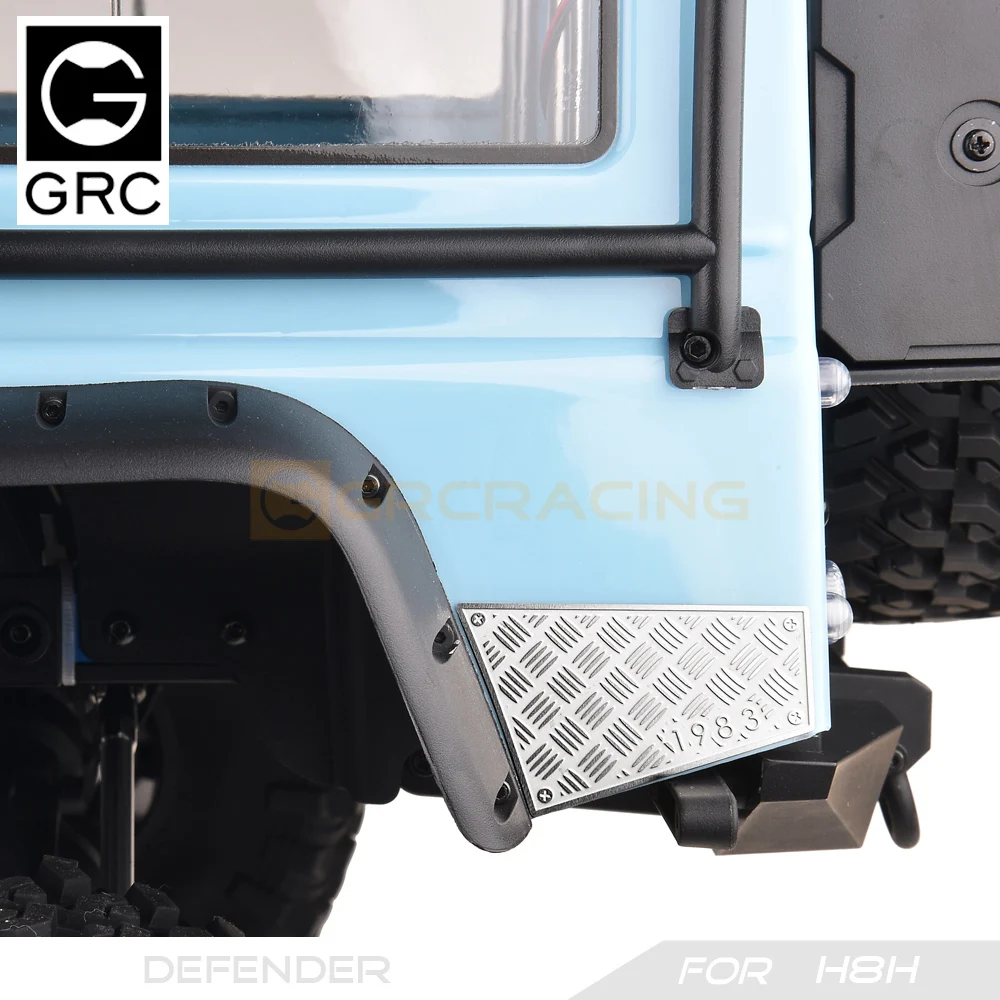 GRC 1/8 สแตนเลสด้านข้างกลับกระโปรงตกแต่ง Checkered แผ่นโลหะแผ่นป้องกันสําหรับ MJX H8H Defender Body # G190FS/FB