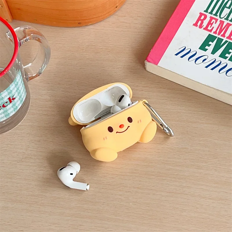 Funda amarilla de oso de dibujos animados para AirPods 4, Airpod 1, 2, 3 Pro Pro2, auriculares Bluetooth, caja de carga, funda protectora para auriculares