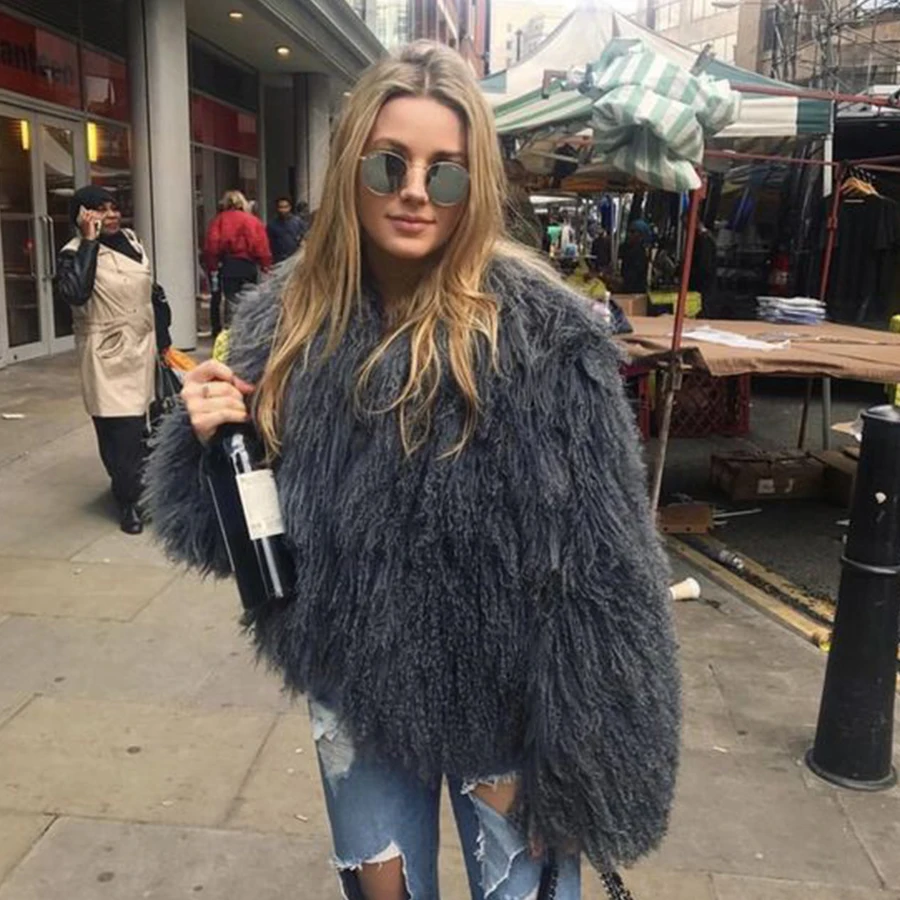 

Ladies Genuine Sheepskin Coats Womens Natural Mongolian Lamb Fur Coat Short Winter Real Sheep Fur Jacket