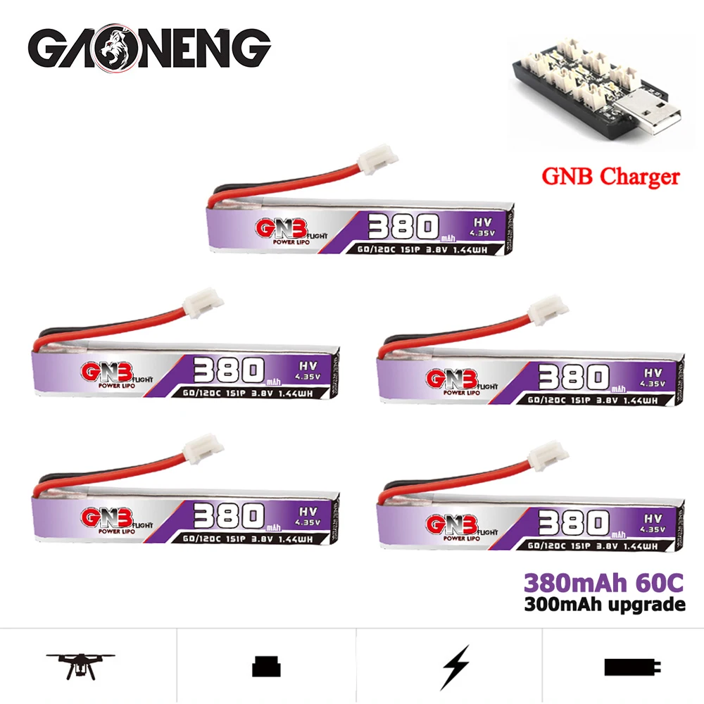 GAONENG GNB 1S 3.8V 380mAh 60C/120C Lipo акумулятор + зарядний пристрій для RC FPV Tiny Drone Quadcopter Helicopter Parts 1S акумулятор