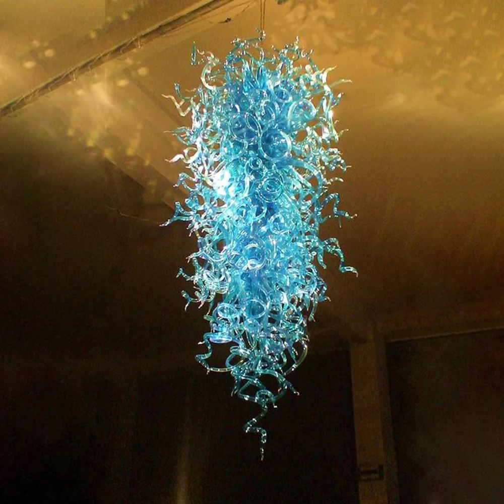Home Glass Pendant Lamps Blue Color American Style Hand Blown Glass Chandelier for Hotel Foyer Staircase Art Decor