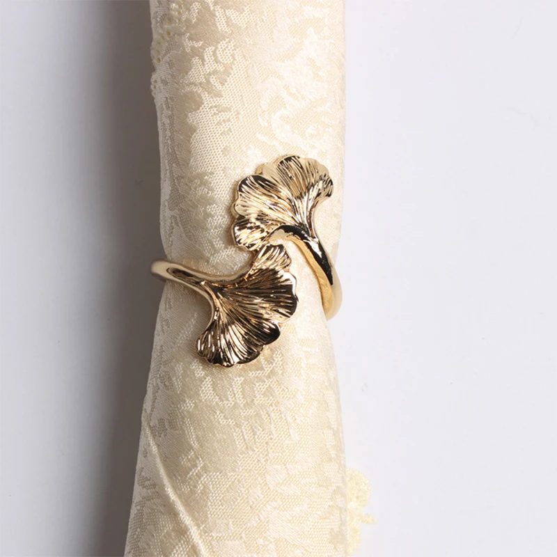 4PCS Ginkgo Leaf Metal Napkin Buckles,Gold Silver Napkin Rings,Wedding Event Decor Crafts Holder Handmade Home Party Supplies