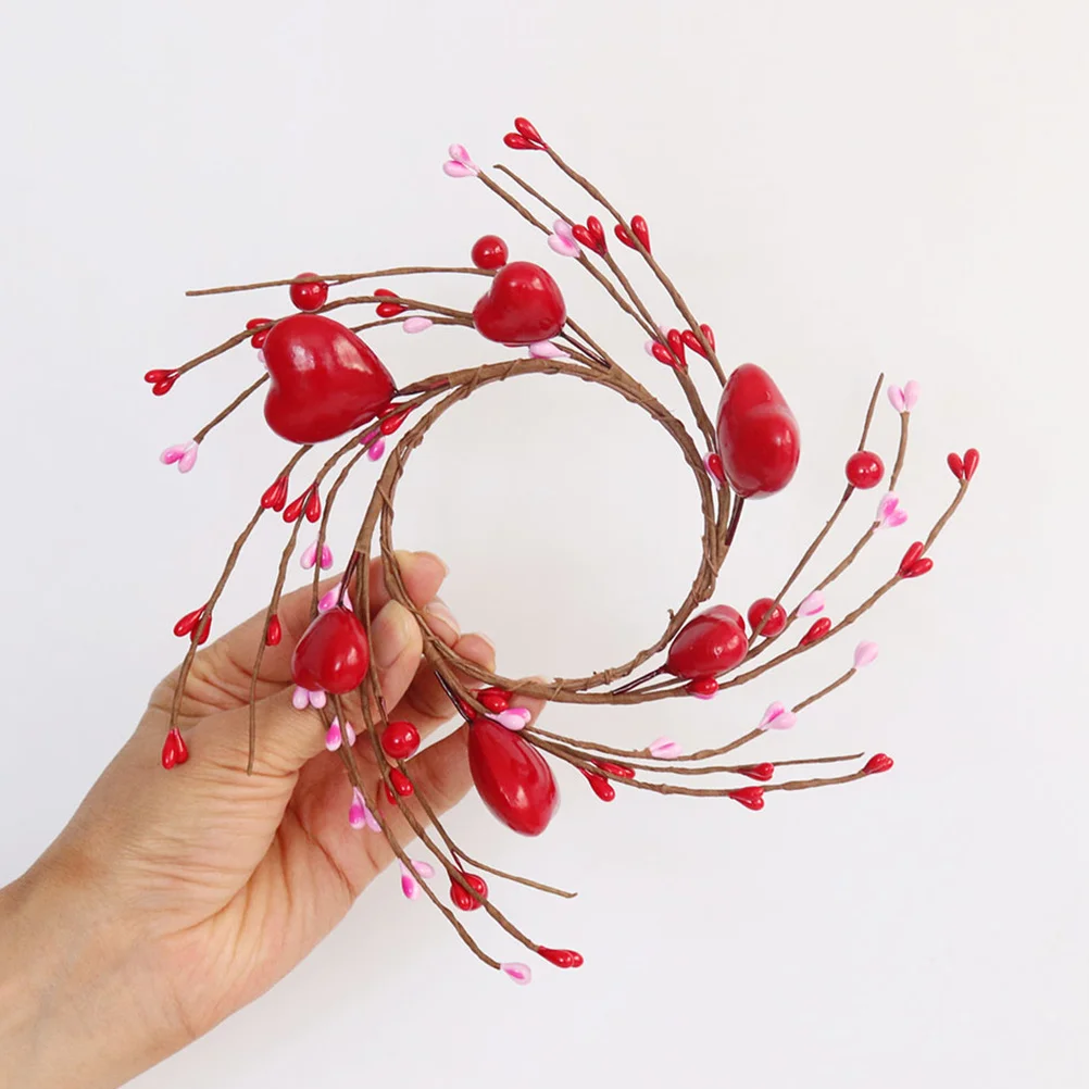 

2Pcs Red Heart Rings Valentine's Day Mother's Day Decorations Romantic Berry Wreath Christmas Ornament Home Table Setting