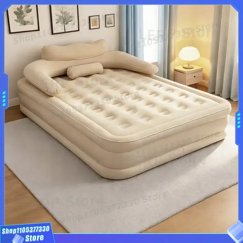 King Size Double Inflatable Mattress with Built in Pillow Foldable Multifunctional Floor Bed for Bedroom and Outdoor Camping