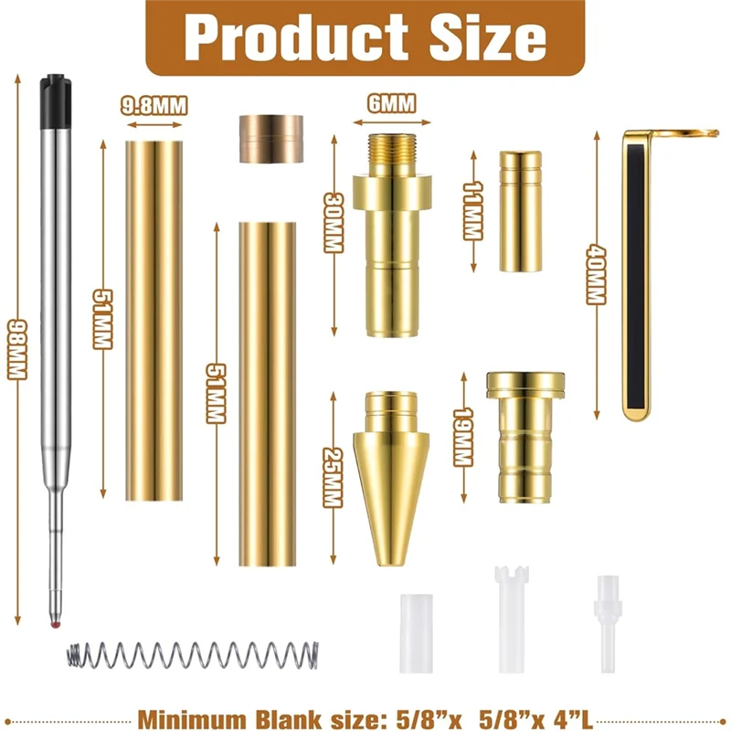 A26F-Kit Pena Dapat Ditarik untuk Pembubutan Kayu Kit Pena Klik 7Mm dengan Isi Ulang Perlengkapan Pembubutan Bubut untuk Teman DIY