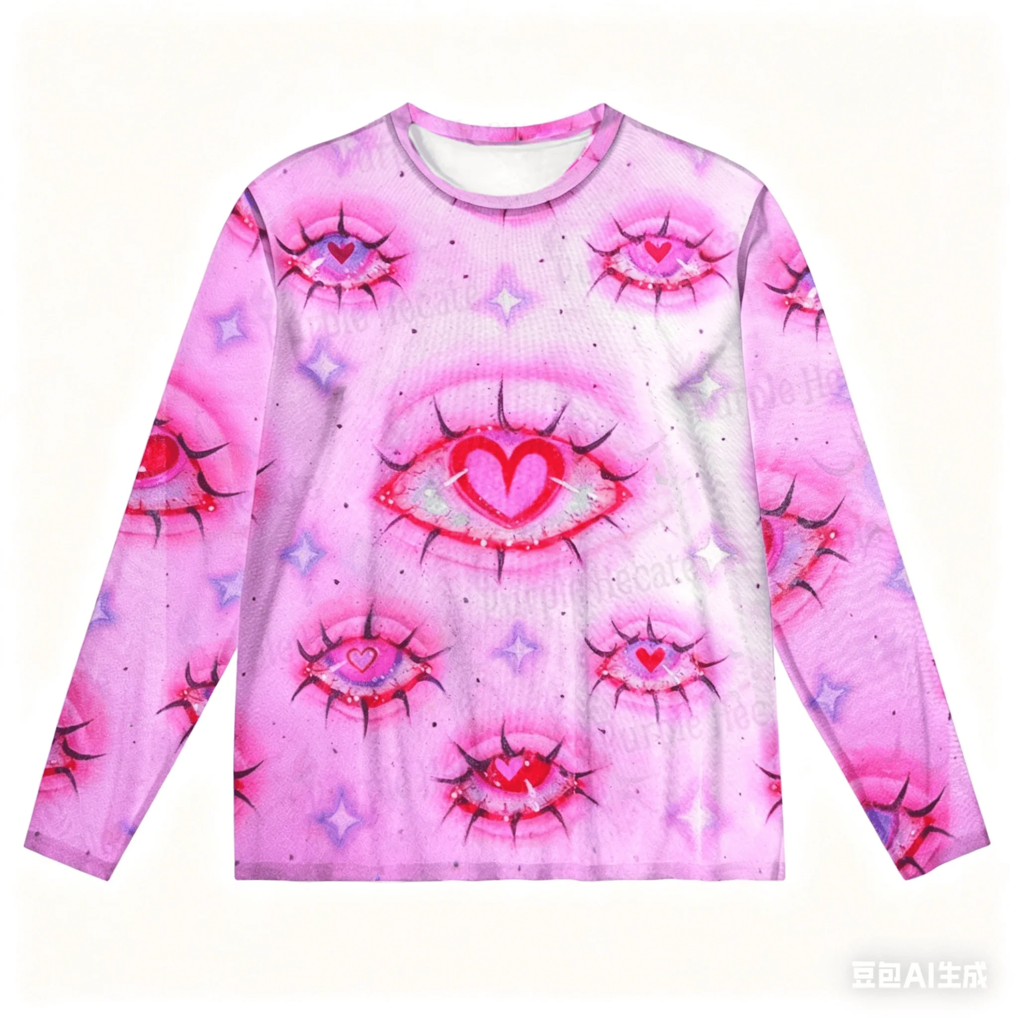 Adult and Children's Millennium Y2K Love Eye 3D Printed T-shirt Pink Gradient Star Harajuku Style Long Sleeve