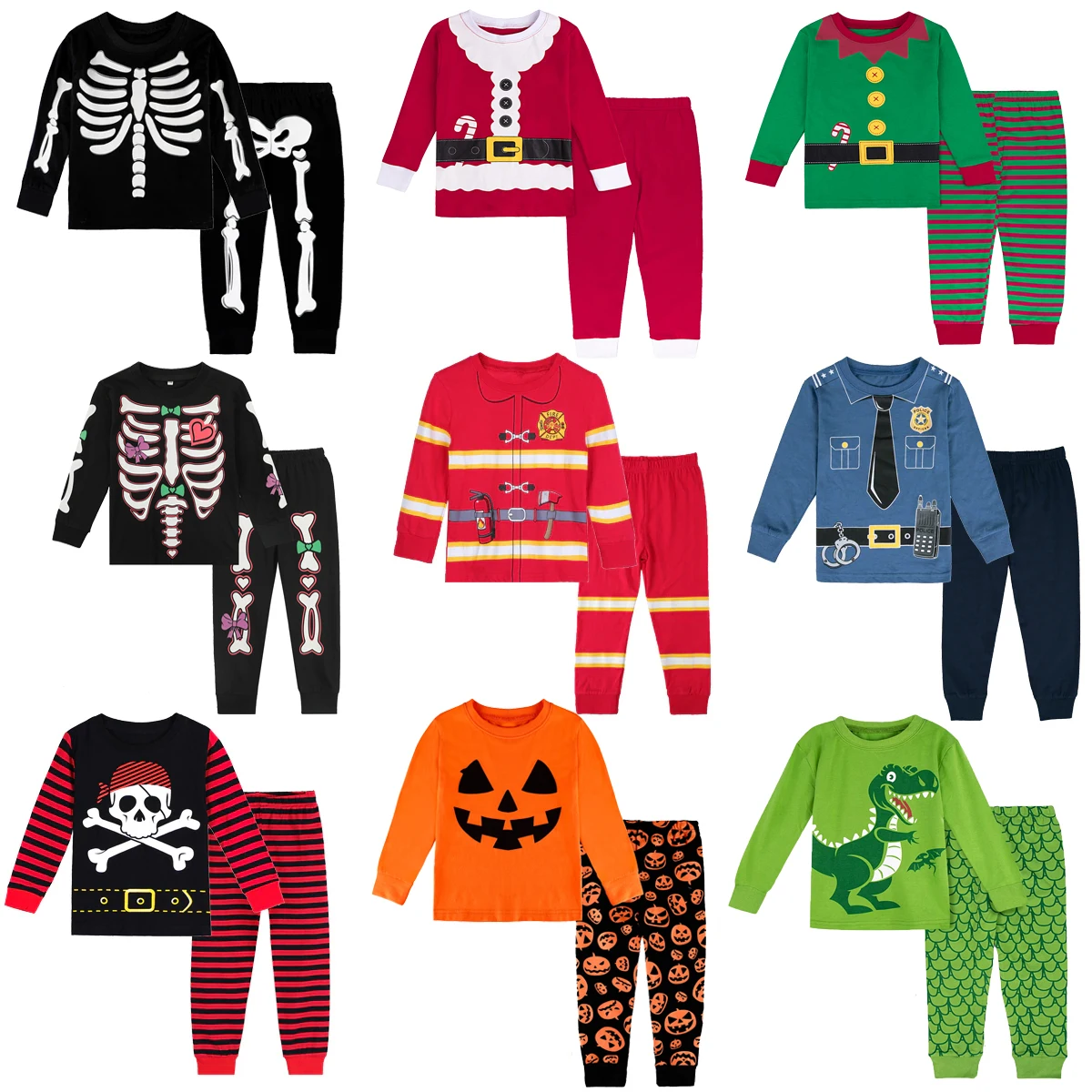 Halloween Costume Sets para crianças, Carnaval, Criança, Bombeiro, Polícia, Esqueleto, Cosplay, Roupas de festa, Conjuntos de Natal