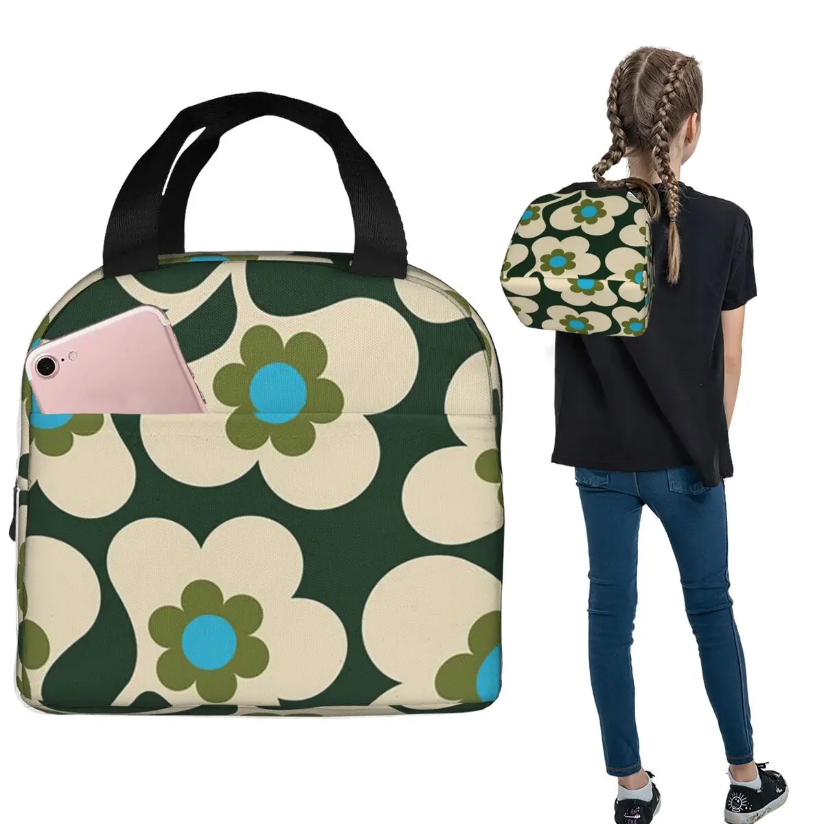 

Orla Kiely Floral Scandi Retro Insulated Lunch Bag for Women Children Portable Food Boxes Thermal Lunch Box Tote