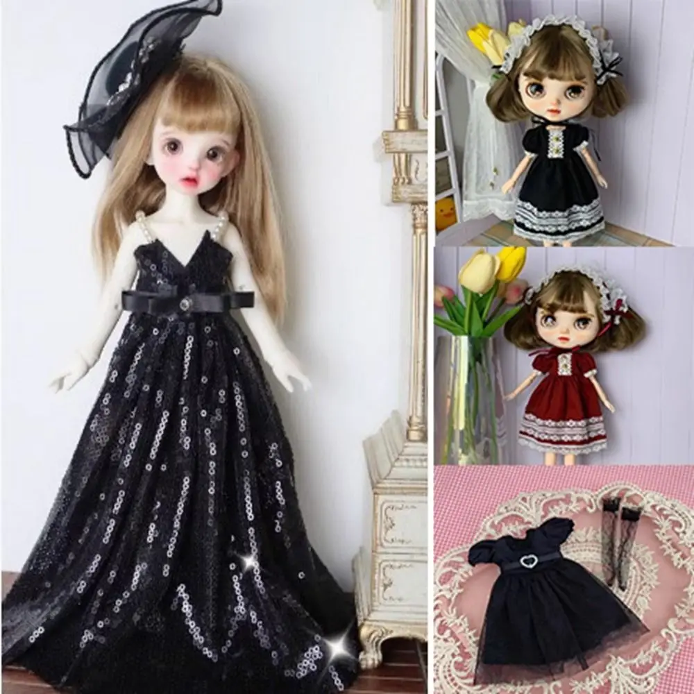 Handmade Lace Dresses Skirt Fashion Casual Strapless Shiny Skirt DIY Accessories with Headband for 1/6 BJD 30cm Dolls