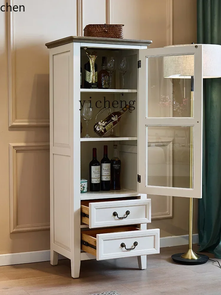 HXL rustic white all solid wood single door glass wine cabinet pastoral living room display locker