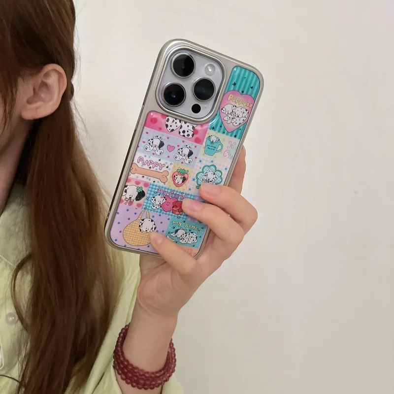 حافظة هاتف ملونة بنمط جرو لطيف لهاتف آيفون 16 16Pro 16ProMax 15 15Pro 15ProMax 14 14Pro 14ProMax 13 13Pro 13ProMax