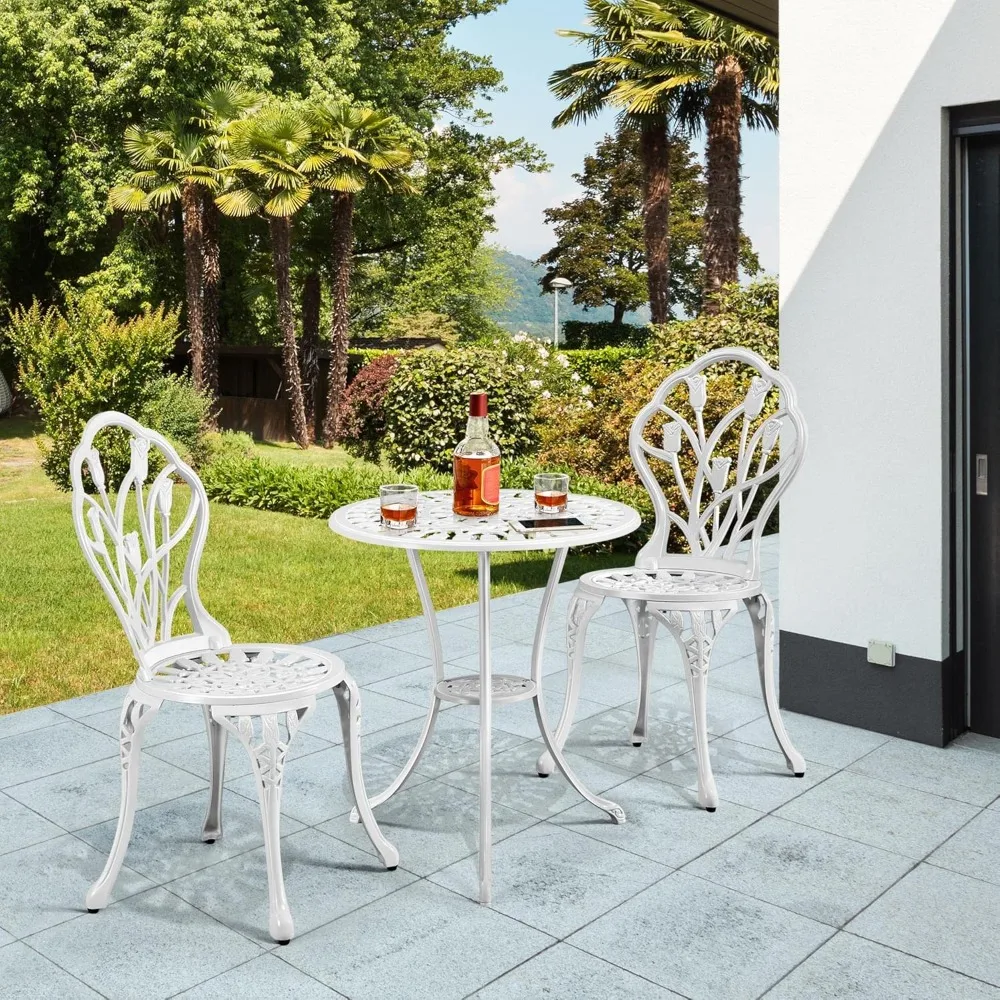 

Patio Bistro Sets 3 Piece, Outdoor Rust-Resistant Cast Aluminum Garden Table and Chairs,these adjustable foot pads.