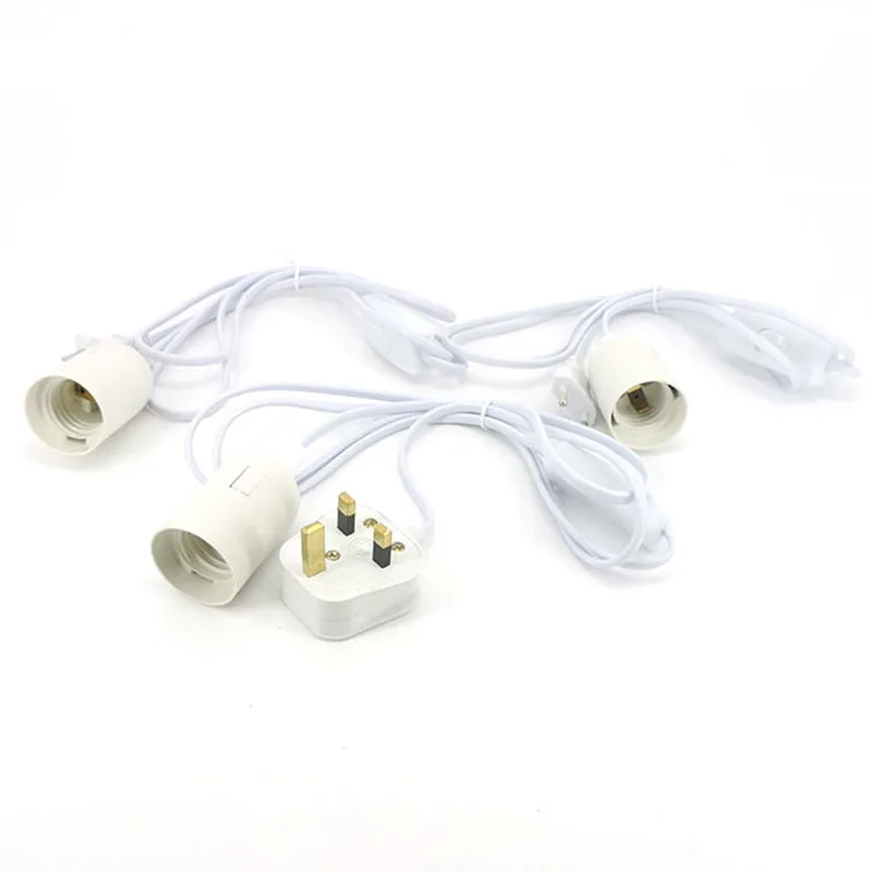 white E27 AC Power Cord Cable 1.8M Socket  lamp Base Holder EU us UK plug eclectical led Lamp Bulb Light Adapterswitch wire t1